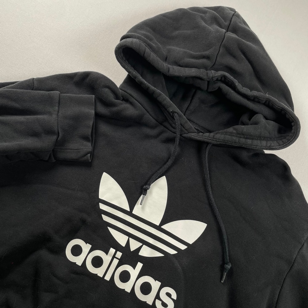 Adidas Originals Trefoil Hoodie Mens Black White Logo Pullover Sweatshirt